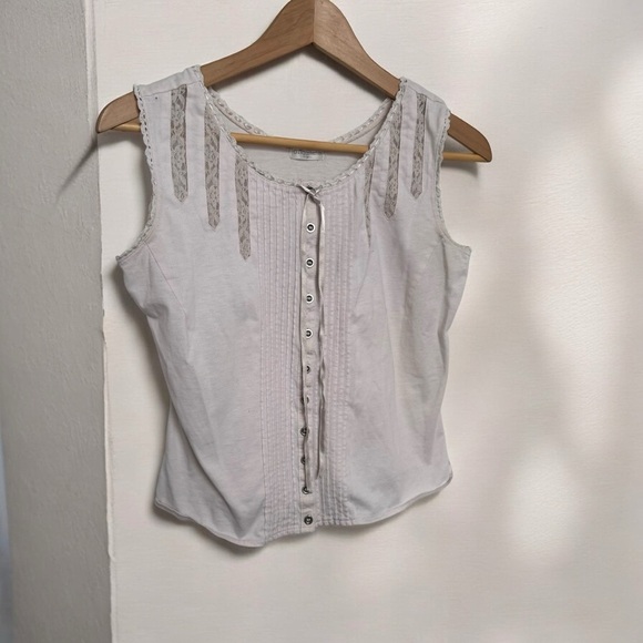 Vintage coastal cowgirl White Sleeveless Button-Up Top M prairie - Picture 1 of 7